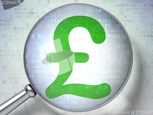 Image of Currency concept: Pound with optical glass on digital background