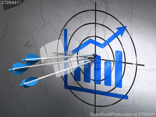 Image of Advertising concept: arrows in Growth Graph target on wall background