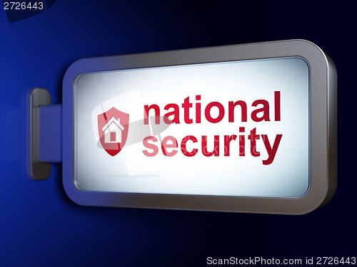 Image of Privacy concept: National Security and Shield on billboard background