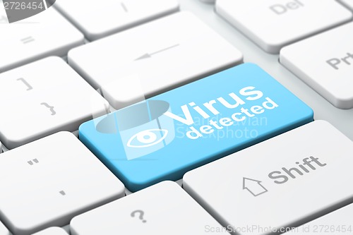 Image of Protection concept: Eye and Virus Detected on computer keyboard background