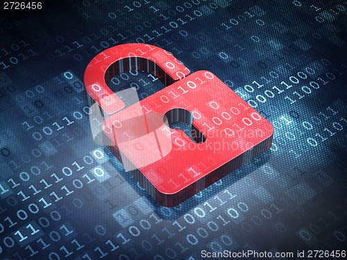 Image of Information concept: Red Closed Padlock on digital background