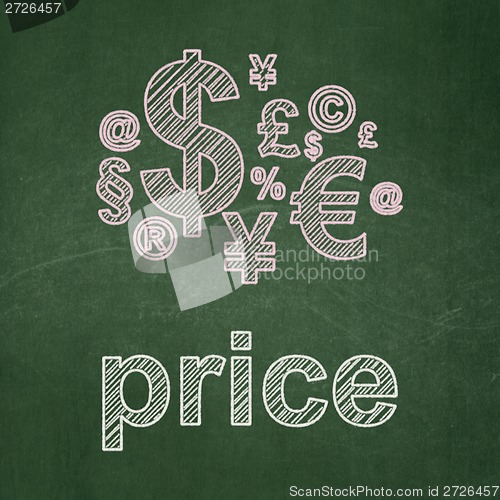 Image of Advertising concept: Finance Symbol and Price on chalkboard background