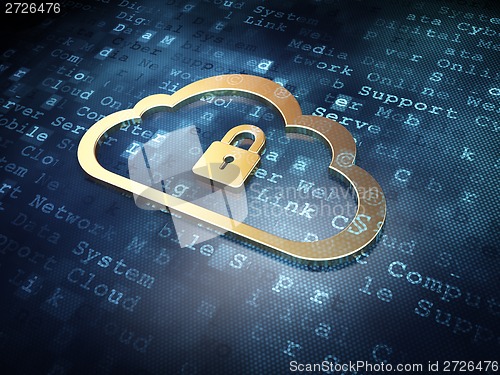 Image of Cloud technology concept: Golden Cloud With Padlock on digital background