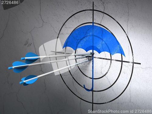 Image of Privacy concept: arrows in Umbrella target on wall background