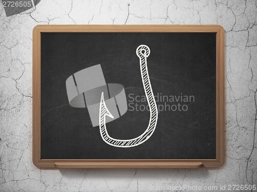 Image of Privacy concept: Fishing Hook on chalkboard background