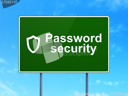 Image of Protection concept: Password Security and Contoured Shield on road sign