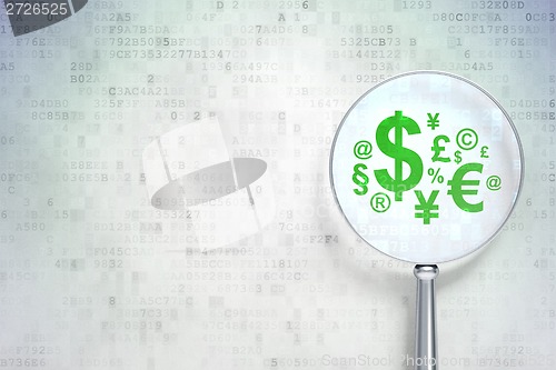 Image of News concept:  Finance Symbol with optical glass on digital background