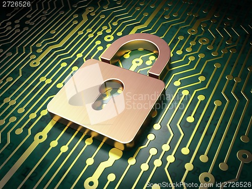 Image of Data concept: Closed Padlock on circuit board background