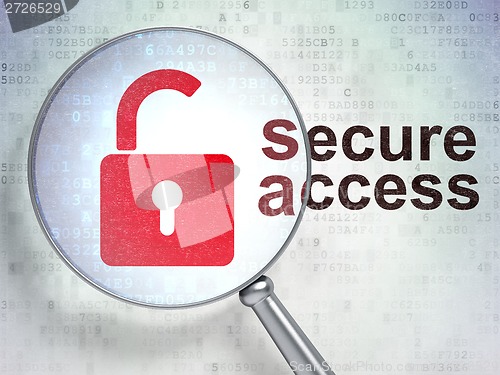 Image of Security concept: Opened Padlock and Secure Access with optical glass