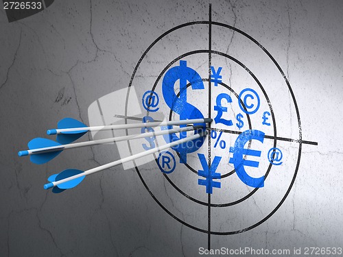 Image of Marketing concept: arrows in Finance Symbol target on wall background