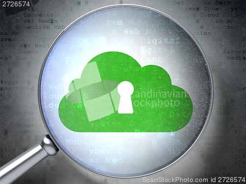 Image of Networking concept: Cloud With Keyhole optical glass on digital background