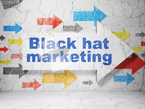 Image of Finance concept: arrow with Black Hat Marketing on grunge wall background