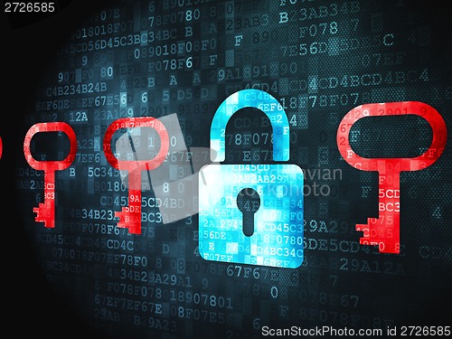 Image of Protection concept: Padlock And Key on digital background