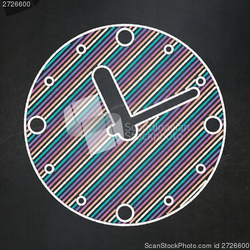 Image of Timeline concept: Clock on chalkboard background