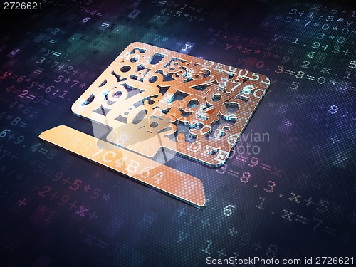 Image of Education concept: Golden Computer Pc on digital background
