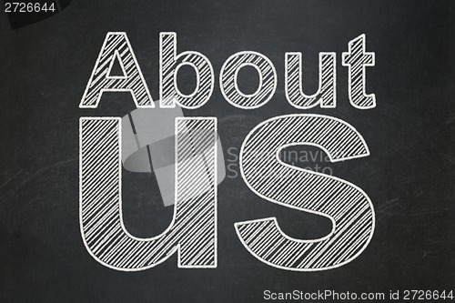 Image of Marketing concept: About Us on chalkboard background