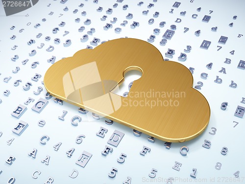 Image of networking concept: Golden Cloud With Keyhole on digital background