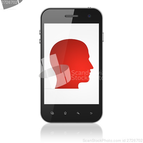 Image of Data concept: Head on smartphone