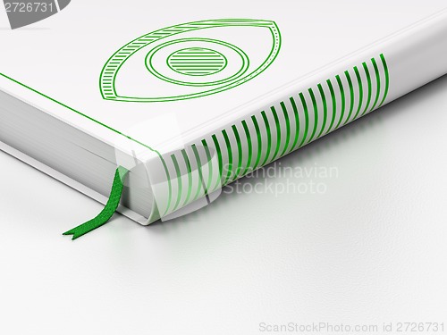 Image of Privacy concept: closed book, Eye on white background