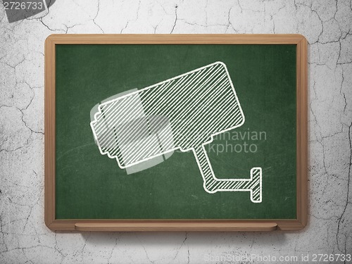 Image of Protection concept: Cctv Camera on chalkboard background