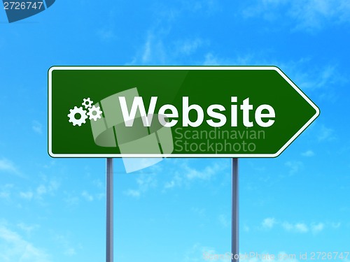 Image of Web design concept: Website and Gears on road sign background