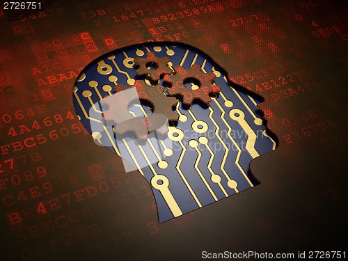 Image of Advertising concept: Head With Gears on digital screen background