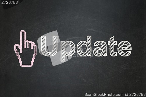 Image of Web development concept: Mouse Cursor and Update on chalkboard background