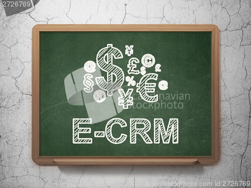 Image of Business concept: Finance Symbol and E-CRM on chalkboard background