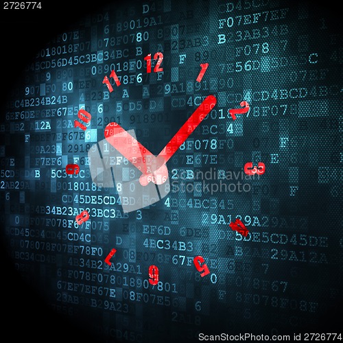 Image of Time concept: Clock on digital background