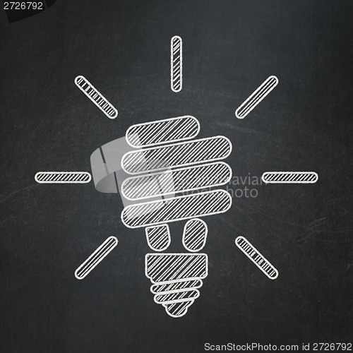 Image of Finance concept: Energy Saving Lamp on chalkboard background