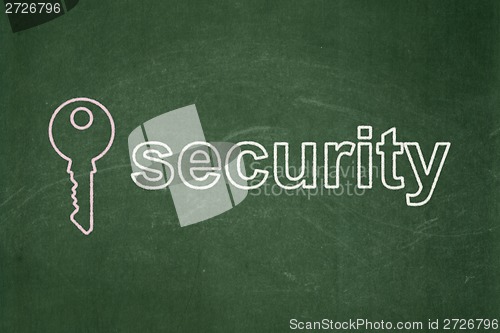 Image of Protection concept: Key and Security on chalkboard background