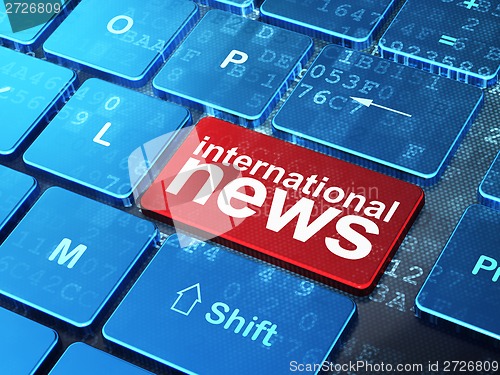 Image of International News on computer keyboard background
