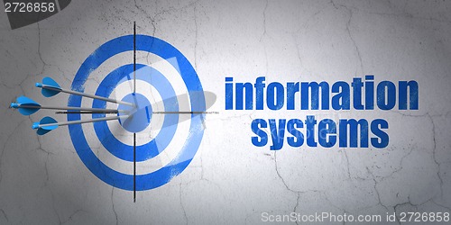 Image of Information concept: target and Information Systems on wall background
