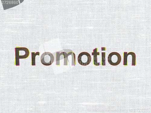 Image of Advertising concept: Promotion on fabric texture background