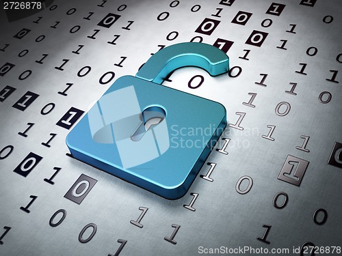 Image of Data concept:  Opened Padlock on Binary Code background