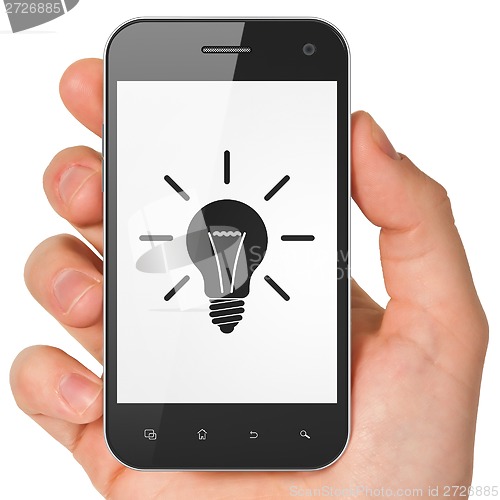 Image of Finance concept: Light Bulb on smartphone