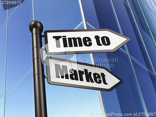 Image of Timeline concept: sign Time to Market on Building background