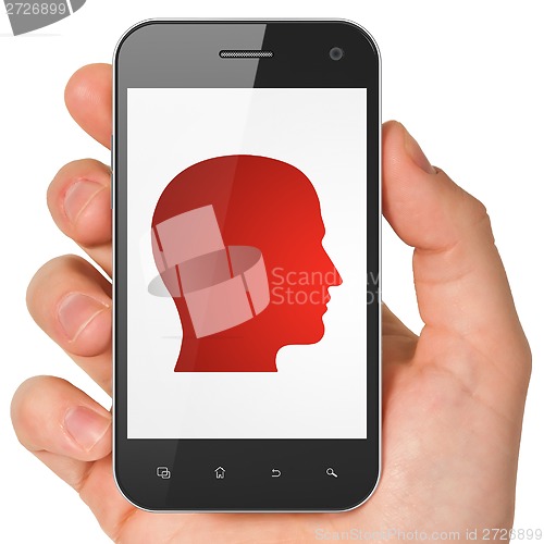 Image of Data concept: Head on smartphone