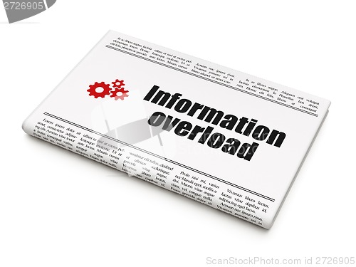 Image of Data concept: newspaper with Information Overload and Gears