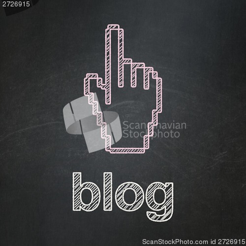 Image of Web design concept: Mouse Cursor and Blog on chalkboard background