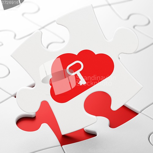 Image of Networking concept: Cloud With Key on puzzle background