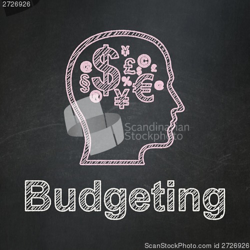 Image of Head With Finance Symbol and Budgeting on chalkboard background