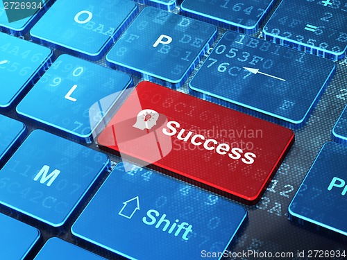 Image of Business concept: Head With Light Bulb and Success on computer keyboard background