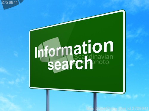 Image of Information Search on road sign background