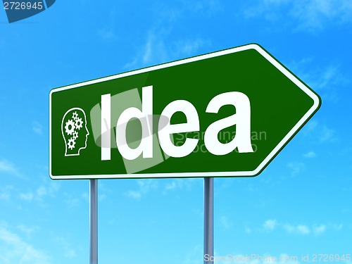 Image of Marketing concept: Idea and Head With Gears on road sign