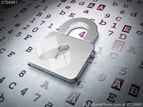 Image of Data concept:  Closed Padlock on Hexadecimal Code background