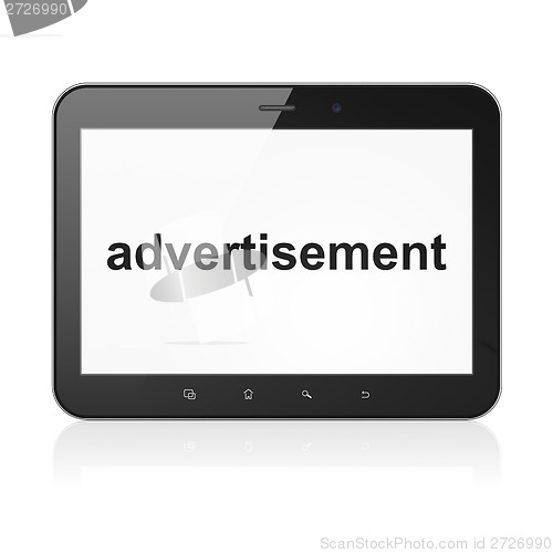 Image of Advertising concept: Advertisement on tablet pc computer