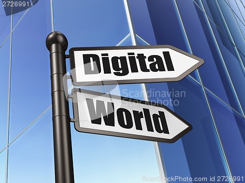 Image of Data concept: sign Digital World on Building background