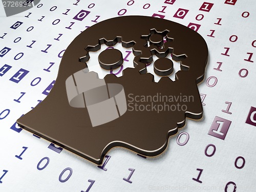 Image of Data concept:  Head With Gears on Binary Code background