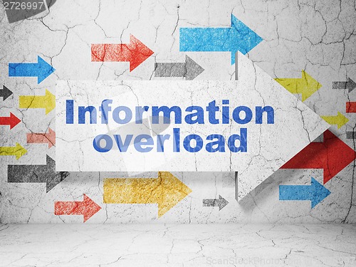 Image of Information concept: arrow with Information Overload on grunge wall background